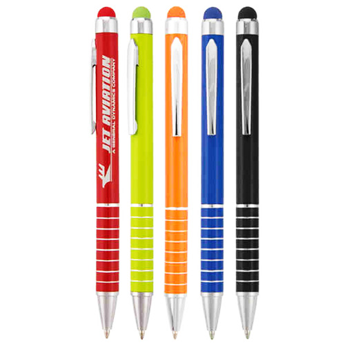 Chrome Ring Twist Action Pen With Stylus