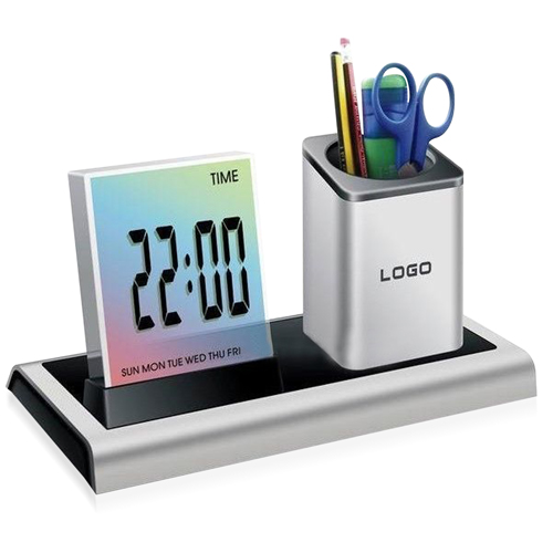 Colorful LED Desk Clock Pen Holder