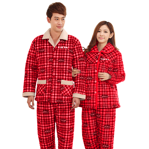 Plaid Coral Fleece Couple Pajama